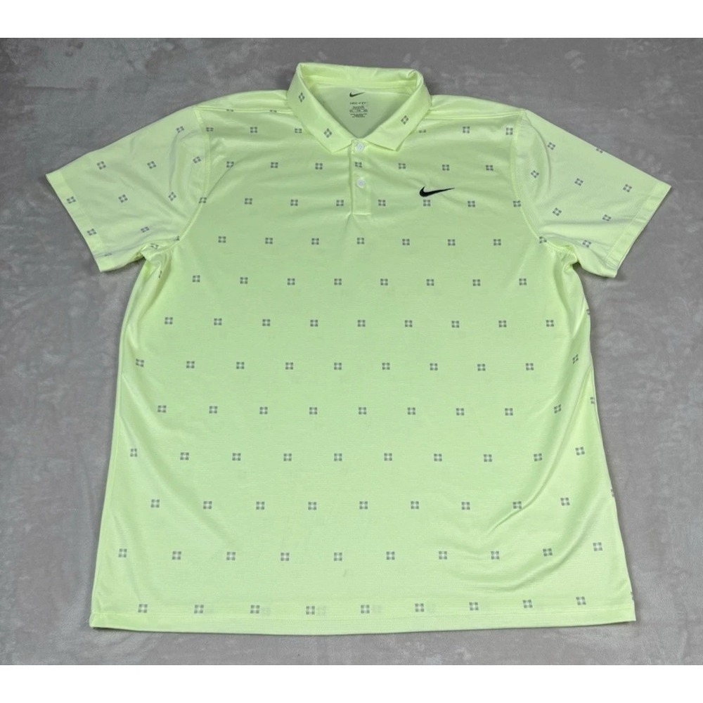 Nike Dri-Fit Golf Polo Shirt Mens Size L Large Neon Green Square Short Sleeve